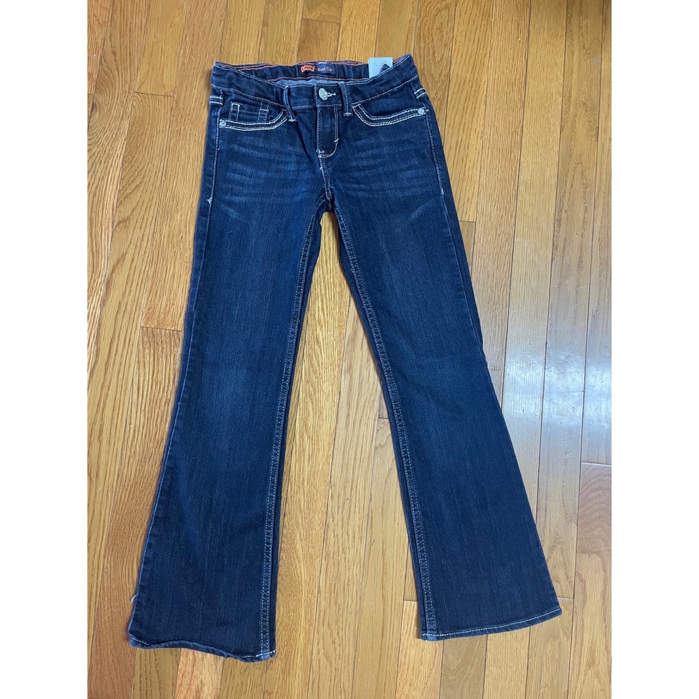 Levis Girls Dark Wash Boot Cut Jeans Size 8 Regular Contrast Stitch‎ Adjustable